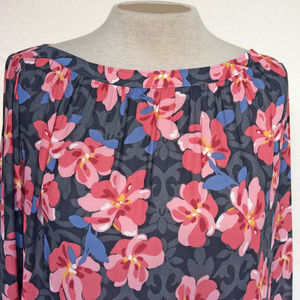 LOFT Gray Pink Floral Blossom Peasant Blouse LP